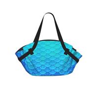SDEGTHO Ocean Sea Blue Mermaid Fish Scale Printed Large Tote Bag and Picnic Mat, Snap-Close Foldable 2-in-1 for Beach Travel or Picnic