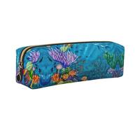 SDEGTHO Ocean Sea Turtle Tropical Fish Starfish Print Leather Pencil Case for Students, Simple Pen Bag for Boys Girls Small Zipper Pouch for School Supplies, Markers, Makeups, Coins