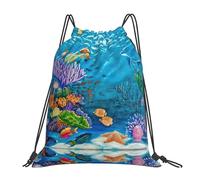SDEGTHO Ocean Sea Turtle Tropical Fish Starfish Printed Drawstring Backpack Gym Bag, Lightweight Water-Resistant Sports Backpack For Men Women, Yoga, Running, Workout