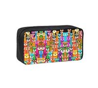 SDEGTHO Oil Cute Schnauzer Dogs Printed Aesthetic Pen Bag with Elastic Loops, Large Open-Top Pencil Case for Desk and Backpack