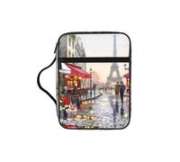 SDEGTHO Oil Painting Paris Street Scene Eiffel Tower Multifunctional Bible Organizer Bag with Inner Compartments Practical Book Bag for School Library