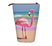 SDEGTHO One Flamingo On Beach Standing Pencil Case,Cute Stand Up Pencils Pouch,Telescopic Pen Pouches,Portable Pens Holder, Black, One Size, Fashion