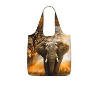 SDEGTHO Orange African Elephant Print Packable Grocery Shopper Reusable Tote 25l Polyester Shoulder Bag Modern Holiday Gift