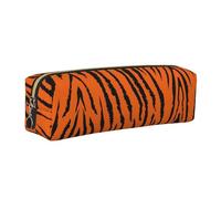 SDEGTHO Orange Tiger Leopard Printed Leather Zipper Pencil Case for Students, Multi Purpose Pen Pouch for Kids Small Makeup Bag for Pens, Pencils, Markers