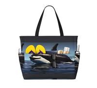 SDEGTHO Orca Killer Whale Print Large Capacity Foldable Tote Bag Women Beach Tote Bag Handbag Gym Bag Travel Shopping Bag, Black, One Size