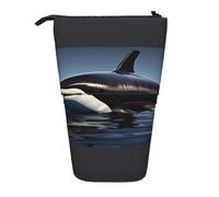 SDEGTHO Orca Killer Whale Print Standing Pencil Case,Cute Stand Up Pencils Pouch,Telescopic Pen Pouches,Portable Pens Holder, Black, One Size, Fashion