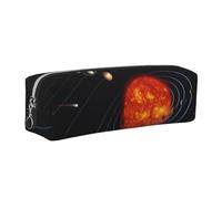 SDEGTHO Outer Space Galaxy Solar System Print Leather Pencil Case for Students, Simple Pen Bag for Boys Girls Small Zipper Pouch for School Supplies, Markers, Makeups, Coins