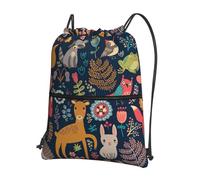 SDEGTHO Owl Rabbit Bird Fox Print Zipper Backpack, Water Resistant Drawstring Bag, Compact Foldable for Sports Yoga Dance