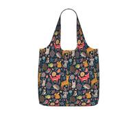 SDEGTHO Owl Rabbit Bird Fox Printed Foldable Shopping Bag Reusable, Large Capacity Tote for Grocery, Travel and Commuting