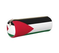 SDEGTHO Palestine Flag Printed Round Leather Pencil Organizer, Compact Zippered Pouch, Sl esk Accessory Storage