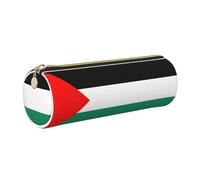 SDEGTHO Palestine Flag Printed Round Leather Pencil Organizer, Compact Zippered Pouch, Sl esk Accessory Storage