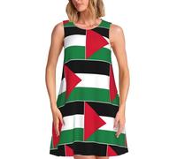 SDEGTHO Palestine Flag Spring Casual Dresses for Women Summer Business Work Midi Sleeveless A Line Cocktail Dress Black