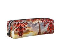 SDEGTHO Paris Eiffel Tower with Autumn Leaves Print Leather Pencil Case for Students, Simple Pen Bag for Boys Girls Small Zipper Pouch for School Supplies, Markers, Makeups, Coins