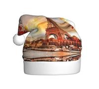 SDEGTHO Paris Eiffel Tower With Autumn Leaves Printing 1 Pcs Christmas Knitted Santa Hats Elf Hat Crochet Christmas Beanie Xmas Party Caps For Adults Women Men