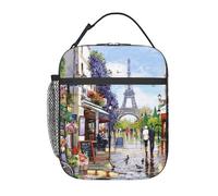 SDEGTHO Paris Street Scene Eiffel Tower Print Insulated Lunch Bag Thermal Lunch Tote Portable Cooler Bag for Daily Commute Use