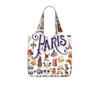 SDEGTHO Parisian Scenery Print Packable Grocery Shopper Reusable Tote 25l Polyester Shoulder Bag Modern Holiday Gift