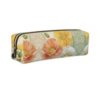 SDEGTHO Pastel Poppies Print Leather Pencil Case for Students, Simple Pen Bag for Boys Girls Small Zipper Pouch for School Supplies, Markers, Makeups, Coins