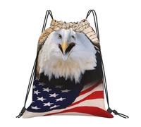 SDEGTHO Patriotic Bald Eagle With American Flag Printed Drawstring Backpack Gym Bag, Lightweight Water-Resistant Sports Backpack For Men Women, Yoga, Running, Workout