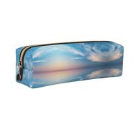 SDEGTHO Peaceful Seascape Leather Pencil Case for Students, Stylish Printed Zippered Pouch for School Supplies, Back-to-School Season Essentials