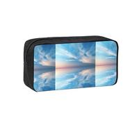 SDEGTHO Peaceful Seascape Printed Pencil Organizer Roomy Zip Bag Durable Polyester Storage Pouch for Students Artists Work Travel