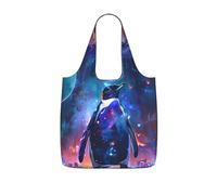 SDEGTHO Penguin Theme Print Packable Grocery Shopper Reusable Tote 25l Polyester Shoulder Bag Modern Holiday Gift