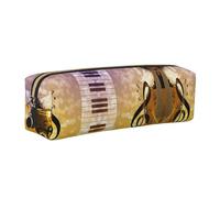 SDEGTHO Piano Violin Music Notes Print Leather Pencil Case for Students, Simple Pen Bag for Boys Girls Small Zipper Pouch for School Supplies, Markers, Makeups, Coins
