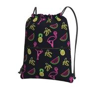 SDEGTHO Pineapple Banana Flamingo Print Foldable Backpack, Adjustable Drawstring Water Resistant Bag for Quick Trips and Outings