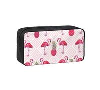 SDEGTHO Pink Flamingo Pineapple Printed Spacious Pencil Bag, Oxford Cloth Pen Pouch Holds 50+, for Students Artists Writers