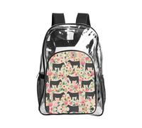 SDEGTHO Pink Flower Show Steer Cows Cattle Printed Clear Backpack with Top Handle, Transparent Bag for Concerts Festivals Women Daily