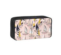 SDEGTHO Pink Sketch Sailing Printed Stationery Case Spacious Pencil Pouch Polyester Zip Organizer for School College Office Days