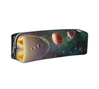 SDEGTHO Planet Space Solar System Print Leather Pencil Case for Students, Simple Pen Bag for Boys Girls Small Zipper Pouch for School Supplies, Markers, Makeups, Coins