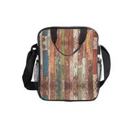 SDEGTHO Planks Weathered Old Look Printed Transparent Lunch Bag, Clear PVC Crossbody Bag with Zipper and Mesh Pockets for Travel