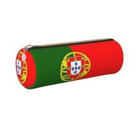 SDEGTHO Portuguese Flag Printed Round Leather Pencil Organizer, Compact Zippered Pouch, Sl esk Accessory Storage