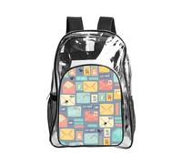 SDEGTHO Postal Stationery Printed Clear Backpack with Top Handle, Transparent Bag for Concerts Festivals Women Daily