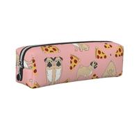 SDEGTHO Pug Pizza Pink Printed Leather Zipper Pencil Case for Students, Multi Purpose Pen Pouch for Kids Small Makeup Bag for Pens, Pencils, Markers