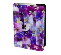 SDEGTHO Purple Flower Printing Passport Holder Cover Wallet Cowhide Card Case Travel Must Have Accessories for Women Men