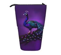 SDEGTHO Purple Peacock Pattern Cute Telescopic Pencil Case,Students Pen Holder,Stationery Storage for School College Supplies