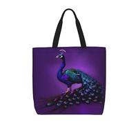 SDEGTHO Purple Peacock Pattern Polyester Tote Bag For Everybody With Inner Pockets, Laptop Bag With Zipper For Work Travel., Black, One Size