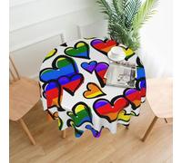 SDEGTHO Rainbow Colored Gay Pride Hearts Print Boho Round Tablecloth 60in Vintage Polyester Cover for Wedding Party Thanksgiving
