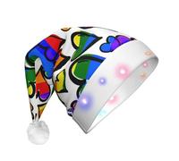SDEGTHO Rainbow Colored Gay Pride Hearts Santa Hat Light Up Christmas With Led Lights Flashing For Adults