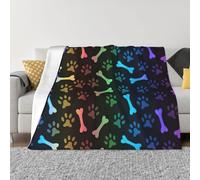 SDEGTHO Rainbow Dog Cat Paw Printing Ultra Soft Micro Fleece Anti Pilling Flannel Sofa Blanket For Camping Travel