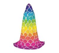 SDEGTHO Rainbow Fish Scale Halloween Party Costume Hooded Cape For Teens Witch Vampire Wizard Masquerade Ball Cosplay Gear