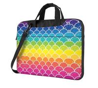 SDEGTHO Rainbow Fish Scale Print Multi-Pocket Laptop Bag Shoulder Crossbody Case Shockproof Computer Briefcase For Sports