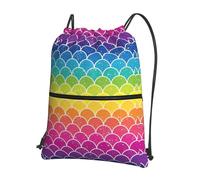 SDEGTHO Rainbow Fish Scale Print Zipper Backpack, Water Resistant Drawstring Bag, Compact Foldable for Sports Yoga Dance