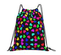 SDEGTHO Rainbow Hearts Printed Drawstring Backpack Gym Bag, Lightweight Water-Resistant Sports Backpack For Men Women, Yoga, Running, Workout