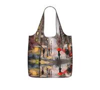 SDEGTHO Rainy Street in Paris Printed Foldable Grocery Bag, 25L Reusable Shopping Tote, Lightweight Bag for Travel Daily Use