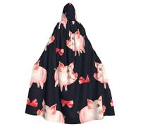 SDEGTHO Red Cute Piggy Gothic Robe Wizard Cloak Adult Long Cape For Masquerade Medieval Halloween Costume