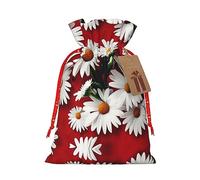 SDEGTHO Red Flower And White Daisy 1pcs Durable Material Tote Bag 8.3x11.8in With Drawstring Choice For Halloween Stylish Gift