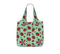 SDEGTHO Red Ladybugs On A Blue Background Printed Foldable Shopping Bag Reusable, Large Capacity Tote for Grocery, Travel and Commuting
