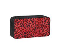 SDEGTHO Red Leopard Pattern Printed Aesthetic Pen Bag with Elastic Loops, Large Open-Top Pencil Case for Desk and Backpack